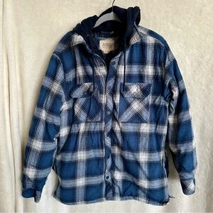 Men's Boston Traders‎ Blue Plaid Flannel Quilted Jacket Faux Layered Zip Up Coat